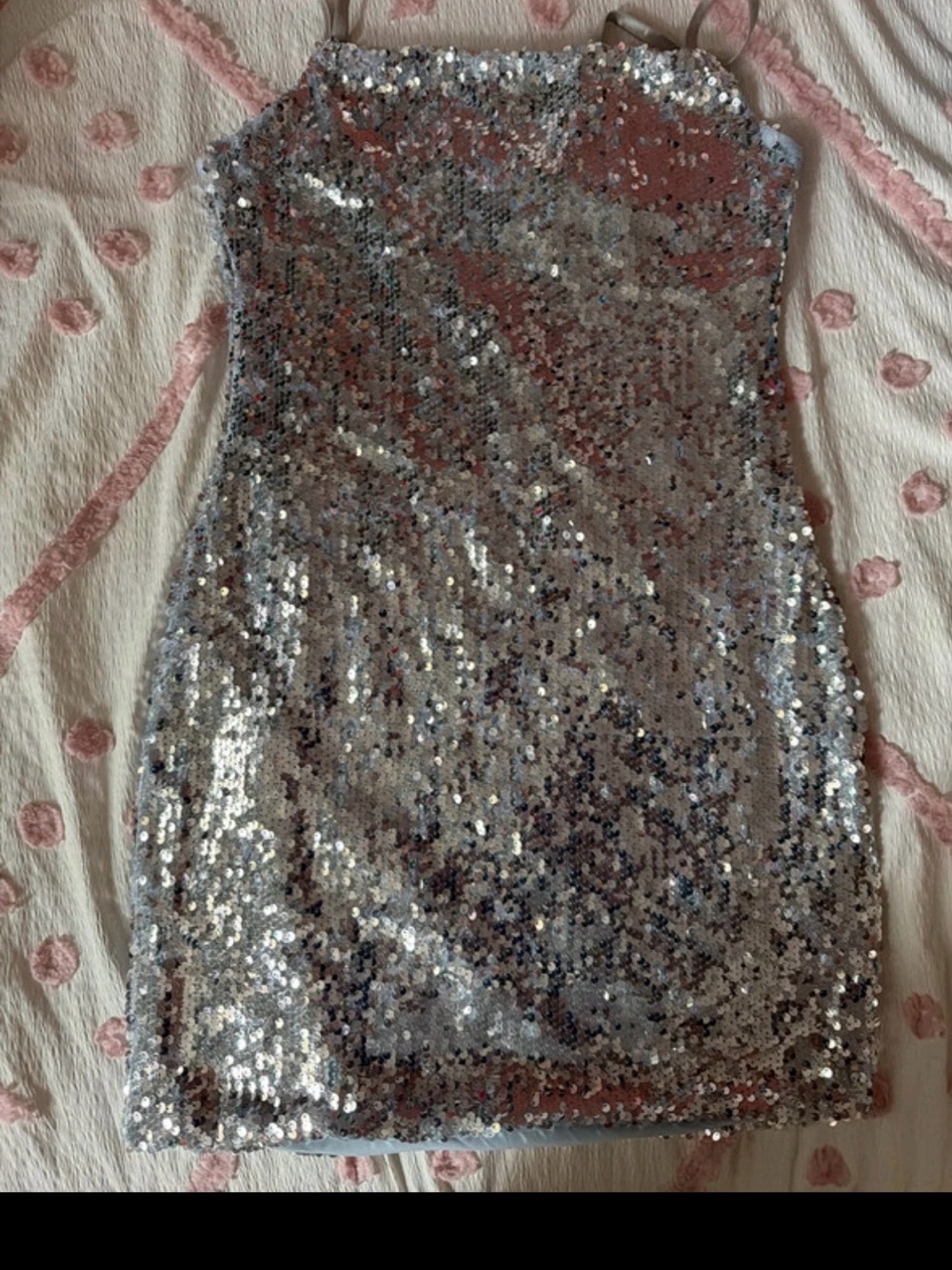 AKIRA Silver Sequin Strapless Mini Dress